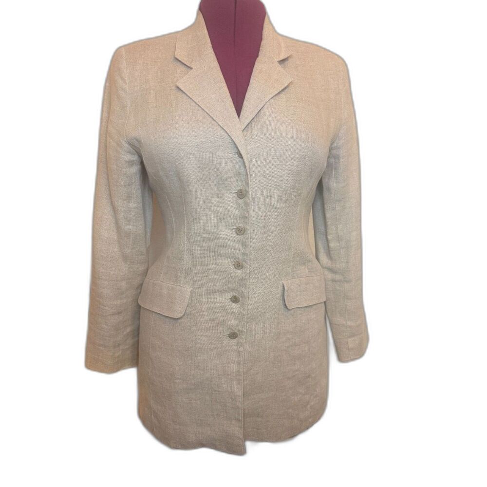 Nancy Heller Saks Fifth Ave Vintage Linen Longline Blazer Anchor Buttons M